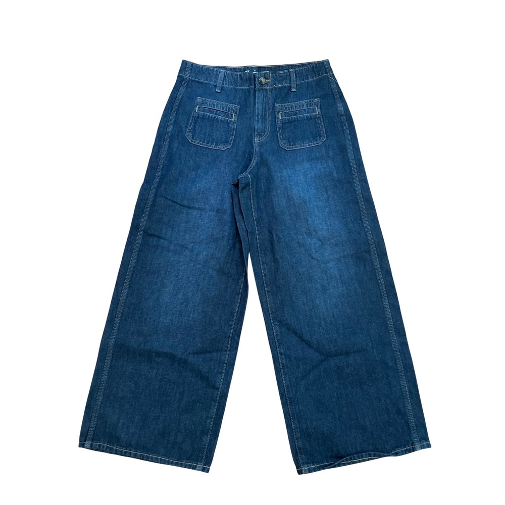 Old Navy Baggy Wide Leg Jeans Womens 8 Petite Blue Drapey Denim High Rise NWT